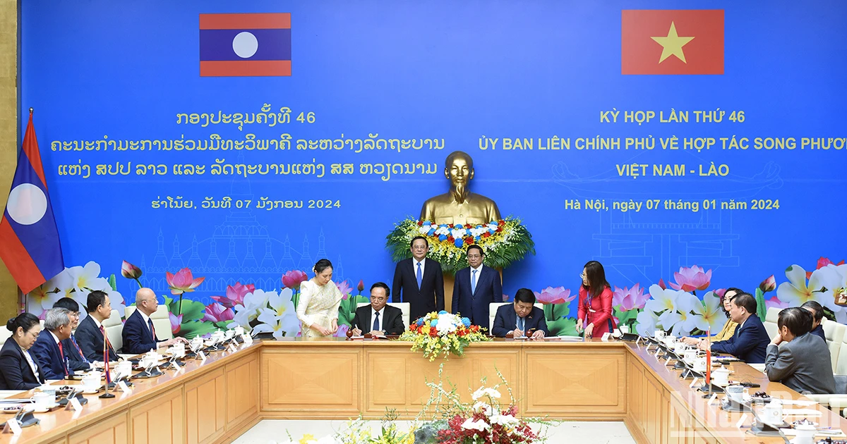 [Ảnh] Thủ tướng Phạm Minh Chính và Thủ tướng Lào đồng chủ trì kỳ họp lần thứ 46 Ủy ban liên Chính phủ về hợp tác song phương ảnh 2