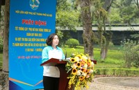 Chủ tịch Hội Liên hiệp phụ nữ thành phố Hà Nội Lê Kim Anh phát biểu.