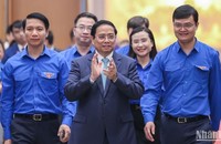 Thủ tướng Phạm Minh Chính đến dự cuộc đối thoại với thanh niên năm 2023 với chủ đề “Xây dựng nguồn nhân lực trẻ chất lượng cao đáp ứng kỷ nguyên 4.0”.