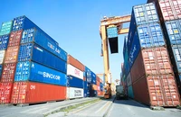 Bốc xếp hàng hóa xuất nhập khẩu tại cảng Hải Phòng. (Ảnh: DUY ĐĂNG)