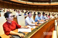 Các đại biểu Quốc hội biểu quyết thông qua Nghị quyết về Chương trình giám sát của Quốc hội năm 2024. (Ảnh: ĐĂNG KHOA)
