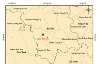 Bản đồ tâm chấn động đất xảy ra tại huyện Mỹ Đức, Hà Nội.