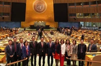 Đoàn Việt Nam tham dự phiên họp bỏ phiếu và công bố kết quả thành viên Hội đồng Nhân quyền Liên hợp quốc. (Ảnh: Phái đoàn Việt Nam tại Liên hợp quốc)