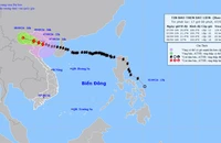 Vị trí và hướng di chuyển của bão số 3 lúc 17 giờ. (Nguồn: nchmf.gov.vn)