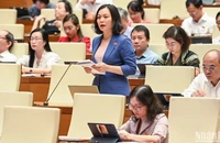 Đại biểu Huỳnh Thị Phúc (đoàn Bà Rịa-Vũng Tàu) góp ý kiến vào dự thảo Luật trong phiên thảo luận ở hội trường sáng 24/6. (Ảnh: DUY LINH)