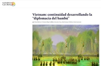 Bài báo ca ngợi thành tựu "Ngoại giao Cây tre” của Việt Nam được đăng trên trang Equilibrium Global Argentina. (Ảnh: TTXVN) 