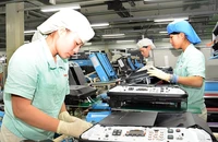 Sản xuất các sản phẩm điện tử tại Công ty TNHH Canon Việt Nam, Khu công nghiệp Thăng Long, Hà Nội. Ảnh: ĐĂNG ANH