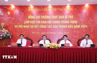 Thường trực Ban Bí thư Lương Cường và các lãnh đạo Ban Nội chính Trung ương điều hành hội nghị. (Ảnh: Phương Hoa/TTXVN)