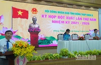 Phó Bí thư Thường trực Tỉnh ủy, Chủ tịch Hội đồng nhân dân tỉnh Đồng Tháp Phan Văn Thắng phát biểu khai mạc kỳ họp.