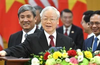Tổng Bí thư Nguyễn Phú Trọng phát biểu tại cuộc họp báo chung với Tổng thống Hoa Kỳ Joe Biden. (Ảnh: ĐĂNG KHOA)