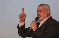 Ông Ismail Haniyeh phát biểu trong một cuộc biểu tình gần hàng rào biên giới giữa Đông Gaza và Israel, ngày 9/4/2018. (Ảnh: Tân Hoa Xã)