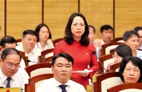 Ðại biểu HÐND thành phố Hà Nội phát biểu tại phiên chất vấn về việc thực hiện các cơ chế, chính sách phát triển nông nghiệp. (Ảnh ÐĂNG ANH)