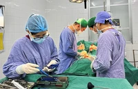 Các bác sĩ Bệnh viện Hữu nghị Việt Ðức đang thực hiện một ca mổ cấp cứu.