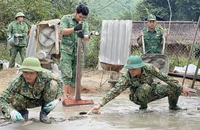 Bộ đội Đồn Biên phòng Tam Hợp, huyện Tương Dương, tỉnh Nghệ An hỗ trợ nhân dân làm đường giao thông. (Ảnh: nhandan.vn)