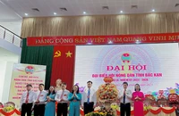 Lãnh đạo Trung ương Hội Nông dân Việt Nam tặng lẵng hoa chúc mừng đại hội. (Ảnh: TUẤN SƠN)