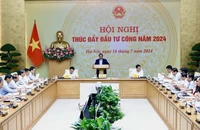 Quang cảnh Hội nghị của Thường trực Chính phủ trực tuyến toàn quốc về thúc đẩy đầu tư công năm 2024. (Ảnh: TRẦN HẢI)