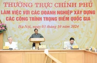 Thủ tướng Phạm Minh Chính chủ trì buổi làm việc của Thường trực Chính phủ với các doanh nghiệp xây dựng các công trình trọng điểm quốc gia. (Ảnh: Trần Hải)