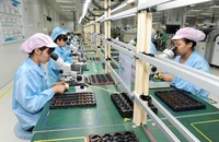 Lắp ráp bản mạch các sản phẩm điện tử ở Công ty TNHH STRONICS Việt Nam, Khu công nghiệp Đình Trám (Bắc Giang). (Ảnh ĐẶNG MINH)