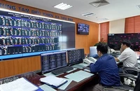 Cán bộ kỹ thuật trực theo dõi tại Trung tâm điều khiển, thuộc Điện lực Thái Bình.