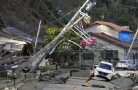 Cảnh hư hại sau động đất tại tỉnh Ishikawa (Nhật Bản), ngày 5/1/2024. (Ảnh: Kyodo/TTXVN)