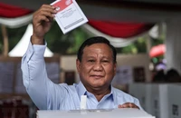 Ông Prabowo Subianto tại điểm bỏ phiếu ở Bogor ngày 14/2/2024. (Ảnh: AFP/TTXVN)