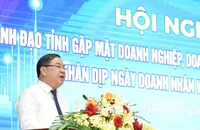 Đồng chí Bí thư Tỉnh ủy Nam Định Phạm Gia Túc phát biểu chúc mừng cộng đồng doanh nghiệp, doanh nhân trên địa bàn tỉnh Nam Định nhân Ngày doanh nhân Việt Nam 13/10.