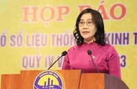 Tổng cục trưởng Thống kê Nguyễn Thị Hương tại cuộc họp báo công bố số liệu thống kê kinh tế-xã hội quý IV và năm 2023. (Ảnh: TTXVN)