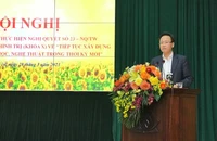 Bí thư Tỉnh ủy Hưng Yên Nguyễn Hữu Nghĩa phát biểu tại hội nghị tổng kết 15 năm thực hiện Nghị quyết số 23-NQ/TW của Bộ Chính trị khóa X.