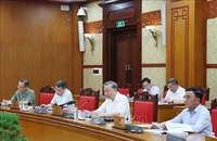 Tổng Bí thư Tô Lâm chủ trì họp Ban Bí thư về Dự thảo sửa đổi, bổ sung một số điều của Hiến pháp năm 2013. (Ảnh: THỐNG NHẤT/TTXVN)
