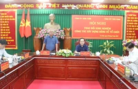 Phó Bí thư Thường trực Tỉnh ủy Kon Tum A Pớt, phát biểu tại buổi làm việc với lãnh đạo Tỉnh ủy Trà Vinh.