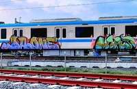 Đoàn tàu Metro số 1 bị các đối tượng vẽ bậy ngày 30/4. (Ảnh: CTV)