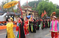 Lễ rước ngai thờ, bài vị Vua Bà được người dân trong làng và du khách đón chờ.