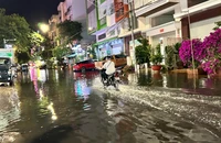 Đường Trần Đại Nghĩa vào tối ngày 2/4 chìm trong nước.