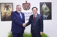 Chủ tịch Quốc hội Vương Đình Huệ và Thủ tướng Cộng hòa Cuba Manuel Marrero Cruz. Ảnh: TTXVN