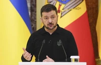 Tổng thống Ukraine Volodymyr Zelensky trong cuộc họp báo ở Kiev ngày 25/1/2025. (Ảnh: Kyodo/TTXVN)