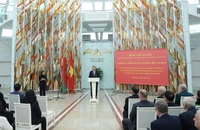 Tổng Bí thư Tô Lâm phát biểu tại buổi gặp mặt các cựu quân nhân, chuyên gia Belarus và những người bạn Belarus từng có đóng góp nổi bật cho Việt Nam. (Ảnh: Thống Nhất/TTXVN)