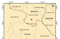 Bản đồ chấn tâm động đất tại khu vực huyện Nam Trà My (Quảng Nam) lúc 3 giờ 53 phút 3 giây ngày 23/11.