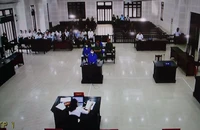 Toàn cảnh phiên tòa từ màn hình.