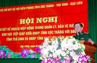 Đại tá Trịnh Kim Khâm, Chỉ huy trưởng Bộ đội Biên phòng tỉnh Sóc Trăng phát biểu kết luận tại hội nghị.