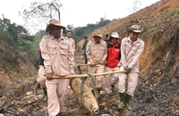 Dự án xử lý bom mìn MAG di chuyển quả bom đưa về khu vực lưu kho an toàn, chờ hủy nổ tập trung.