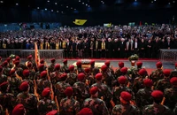 Quang cảnh lễ tang của chỉ huy cấp cao của Hezbollah Fouad Shokor, người đã thiệt mạng trong một cuộc không kích của Israel, tại vùng ngoại ô phía nam Beirut, Liban, ngày 1/8/2024. (Ảnh: Reuters)