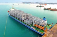 Lô hàng 1.200 tấn module được xuất khẩu sang Singapore. (Ảnh: TTXVN)