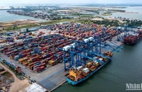Bốc xếp hàng hóa tại cảng Hải Phòng. (Ảnh: THÀNH ĐẠT)