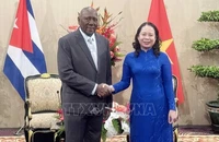 Phó Chủ tịch nước Võ Thị Ánh Xuân tiếp Ủy viên Bộ Chính trị, Phó Chủ tịch nước Cuba Salvador Valdes Mesa. (Ảnh: TTXVN)