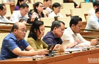 Các đại biểu làm việc tại hội trường. (Ảnh: BÙI GIANG)