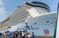 Tàu biển quốc tế Spectrum of the Seas chở hơn 4.000 du khách đa quốc tịch đã cập cảng Tân Cảng-Cái Mép, thị xã Phú Mỹ (Bà Rịa-Vũng Tàu), sáng 20/2/2024.