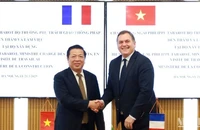 Bộ trưởng Xây dựng Trần Hồng Minh (trái) tiếp Bộ trưởng Giao thông Pháp Philippe Tabarot.