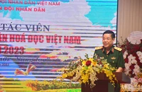 Trung tướng Nguyễn Văn Gấu, Ủy viên Trung ương Đảng, Phó Chủ nhiệm Tổng cục Chính trị Quân đội nhân dân Việt Nam phát biểu.