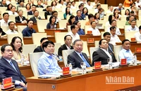 Tổng Bí thư Tô Lâm và các đồng chí lãnh đạo Đảng, Nhà nước tham dự hội nghị.
