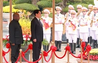 Chủ tịch nước Lương Cường chủ trì Lễ đón chính thức Tổng thống nước Cộng hòa Burundi Evariste Ndayishimiye. (Ảnh THỦY NGUYÊN)